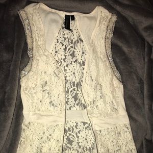 Lace Embellished Zip-Up Vest.