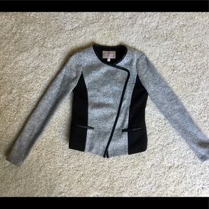 Gray Wool & Faux Leather Trim Moto Jacket Gray Wool & Faux Leather Trim Moto Jacket