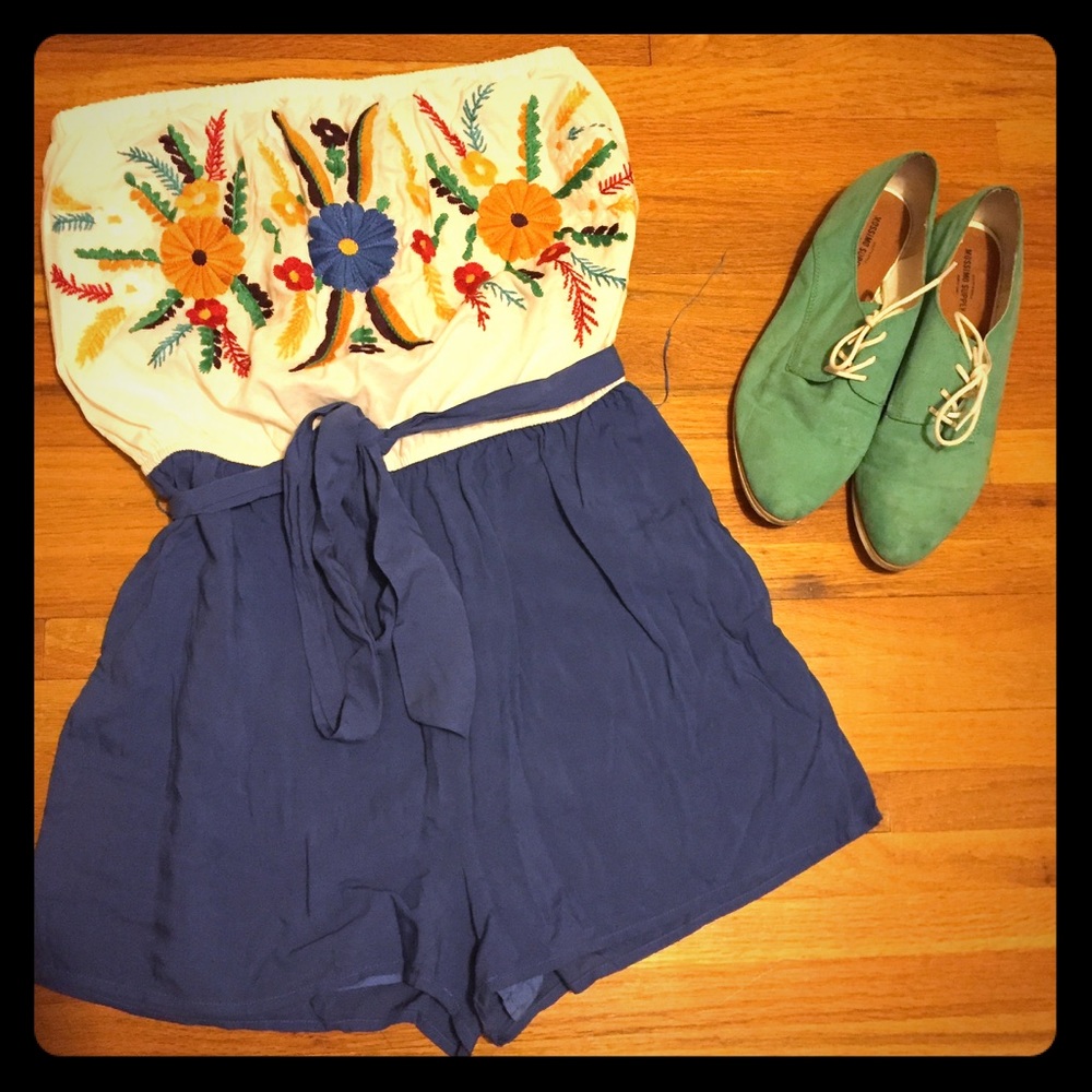 Beautiful Blue Belted Floral Romper