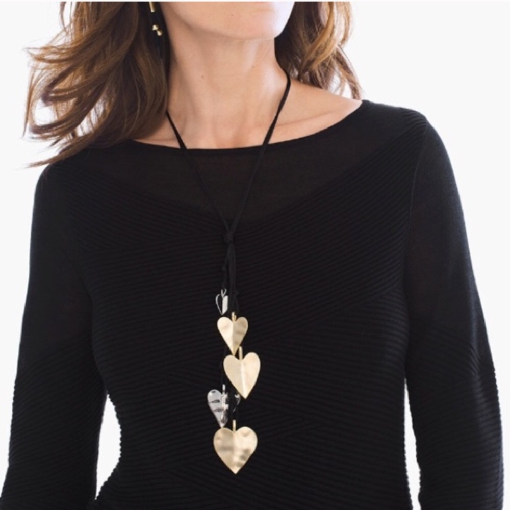Chicos  silver and gold heart lariat necklace