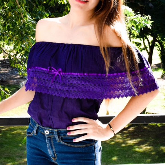 Cielito Lindo Tops - Mexican blouse purple off the shoulders