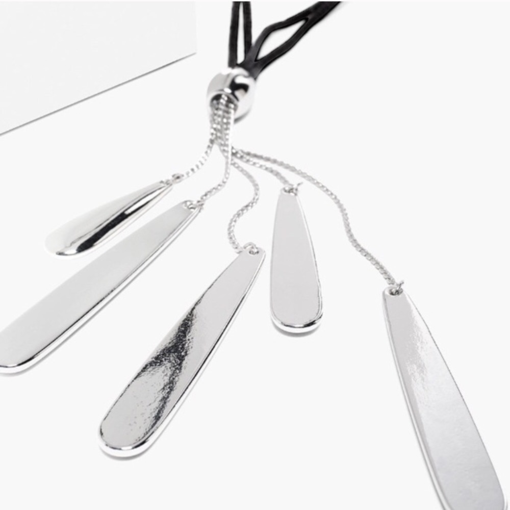 Chicos silver &black lariat necklace