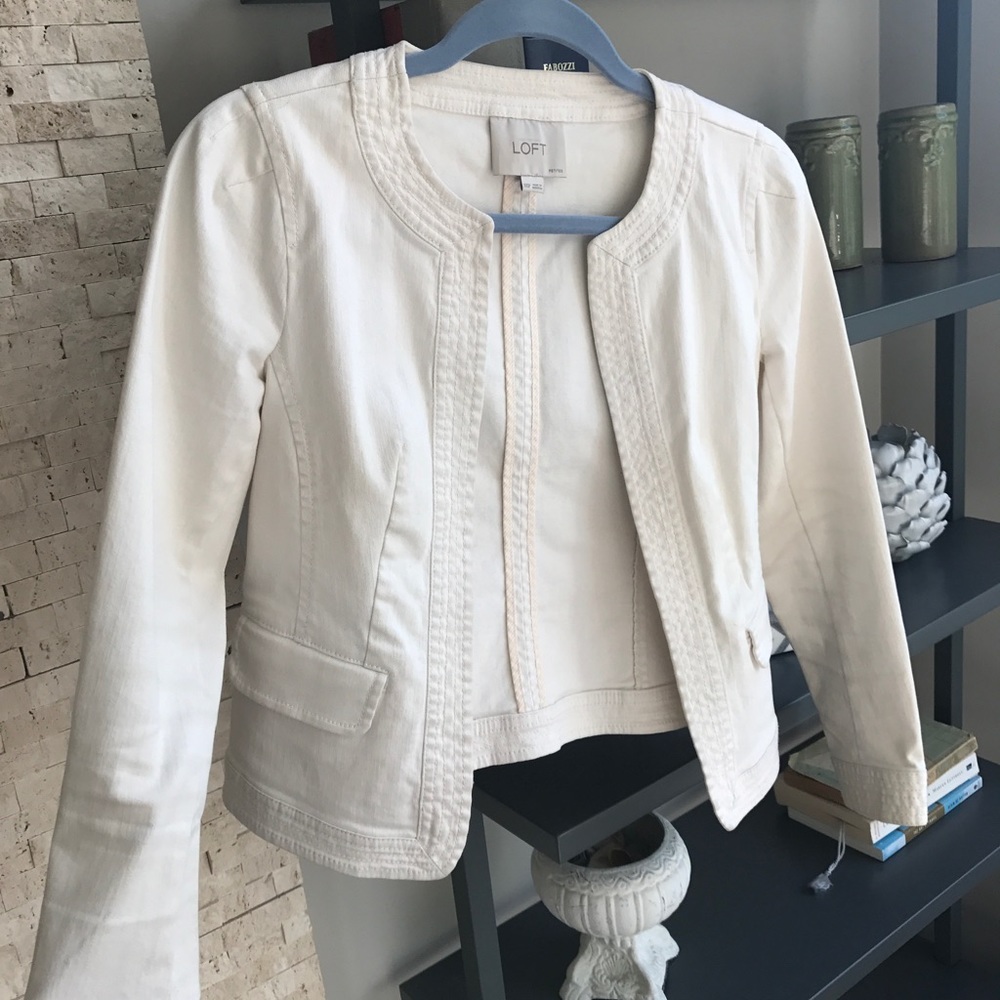 LOFT White/Cream Denim-Like Jacket