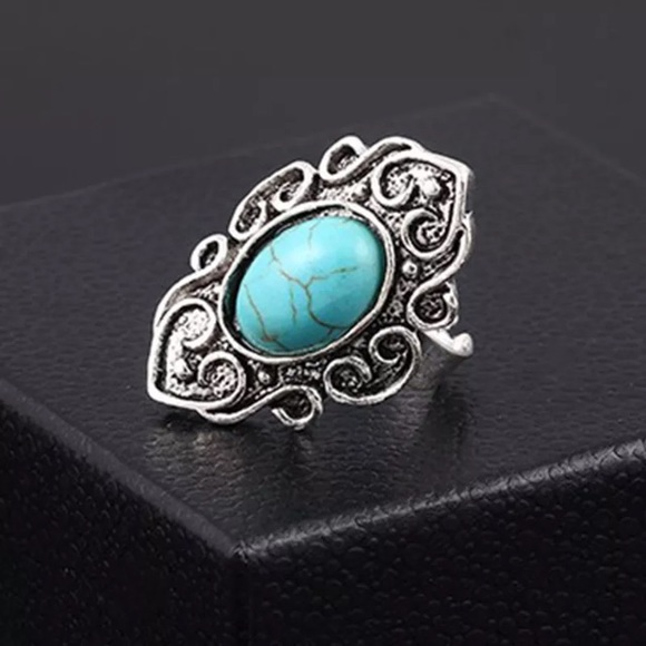 🌺TEAL TURQUOISE ADJUSTABLE BOHO CHIC RING GYPSY - Picture 4 of 5