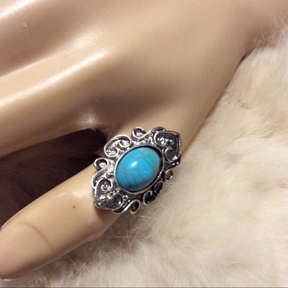 🌺TEAL TURQUOISE ADJUSTABLE BOHO CHIC RING GYPSY - Picture 2 of 5
