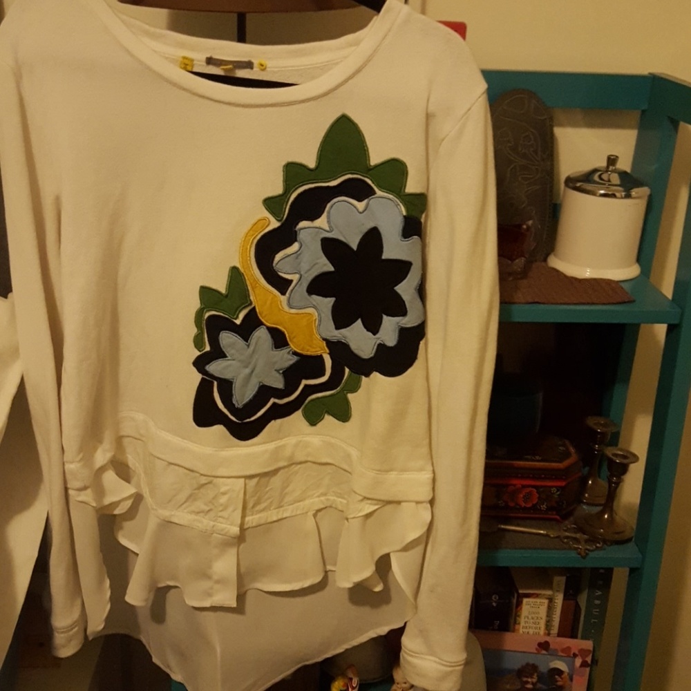 Anthro embroidered sweatshirt with faux undershirt