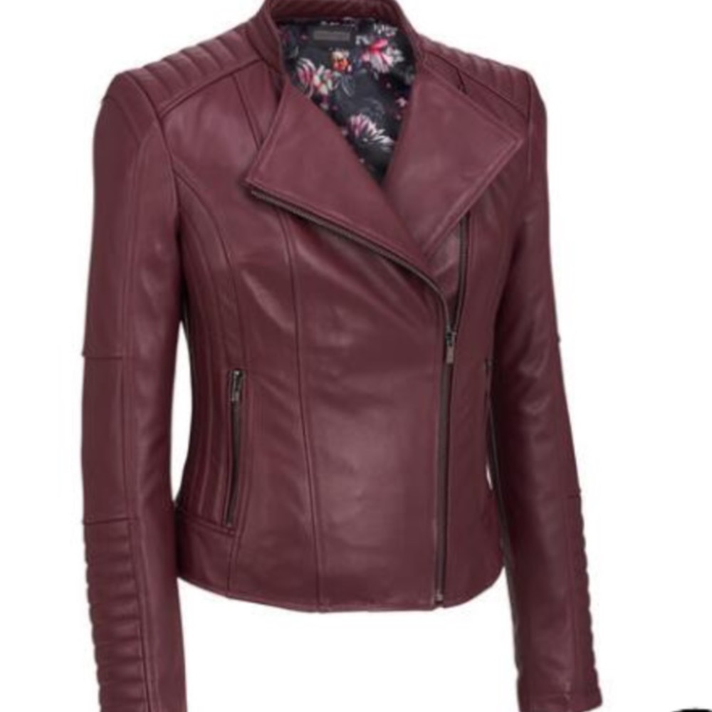 Wilsons 100% Leather Burgundy MOTO JACKET W/QUILT