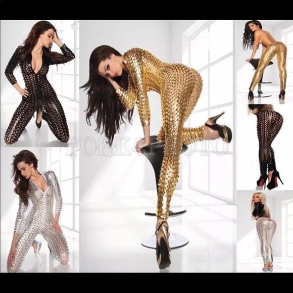 Silver Metallic Bodysuit Size XL - Picture 1 of 4