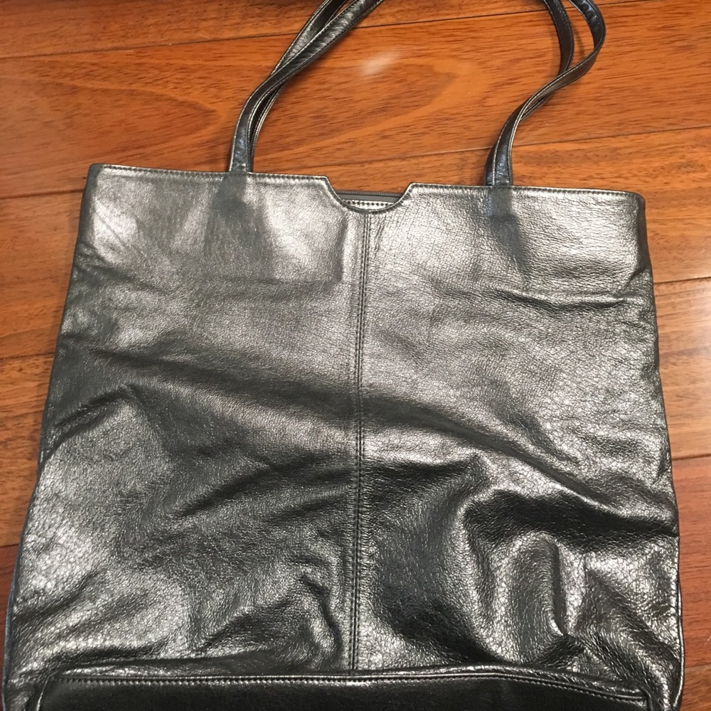 Grey Metallic leather tote