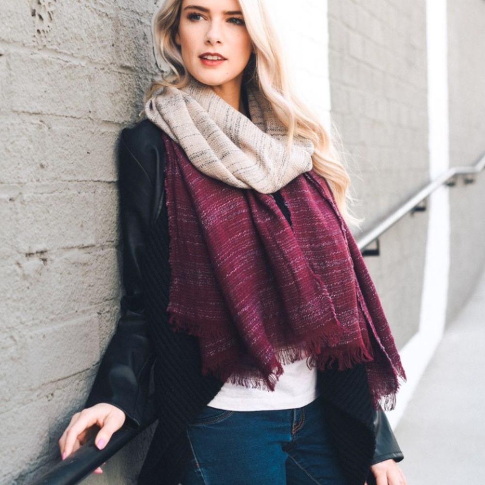 Beautiful Burgundy & Ivory Ombre Long Scarf