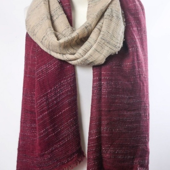 Beautiful Burgundy & Ivory Ombre Long Scarf - Picture 2 of 2
