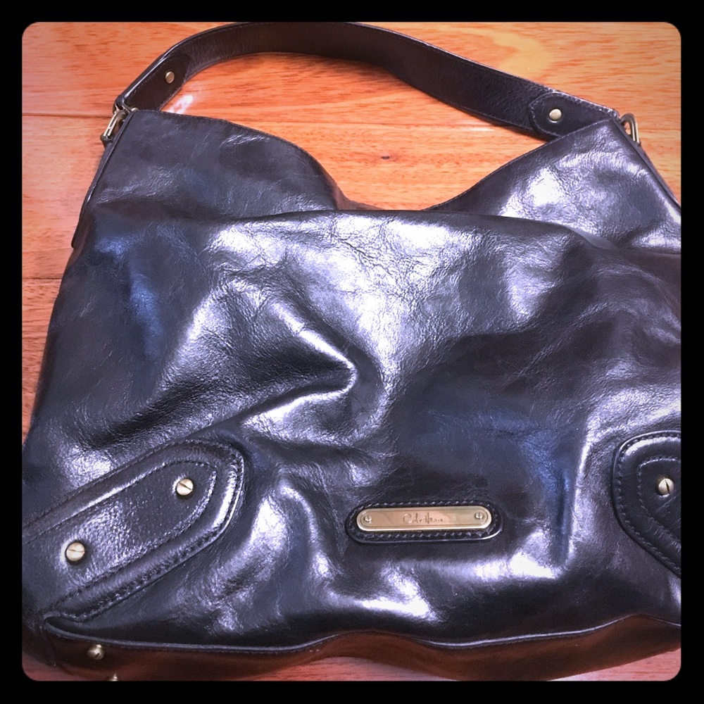 Black leather shoulder bag