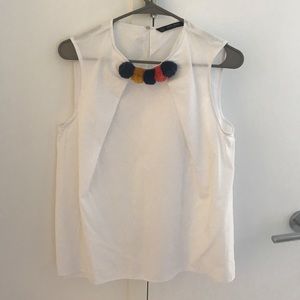 Zara Basic white, sleeveless top with Pom-poms