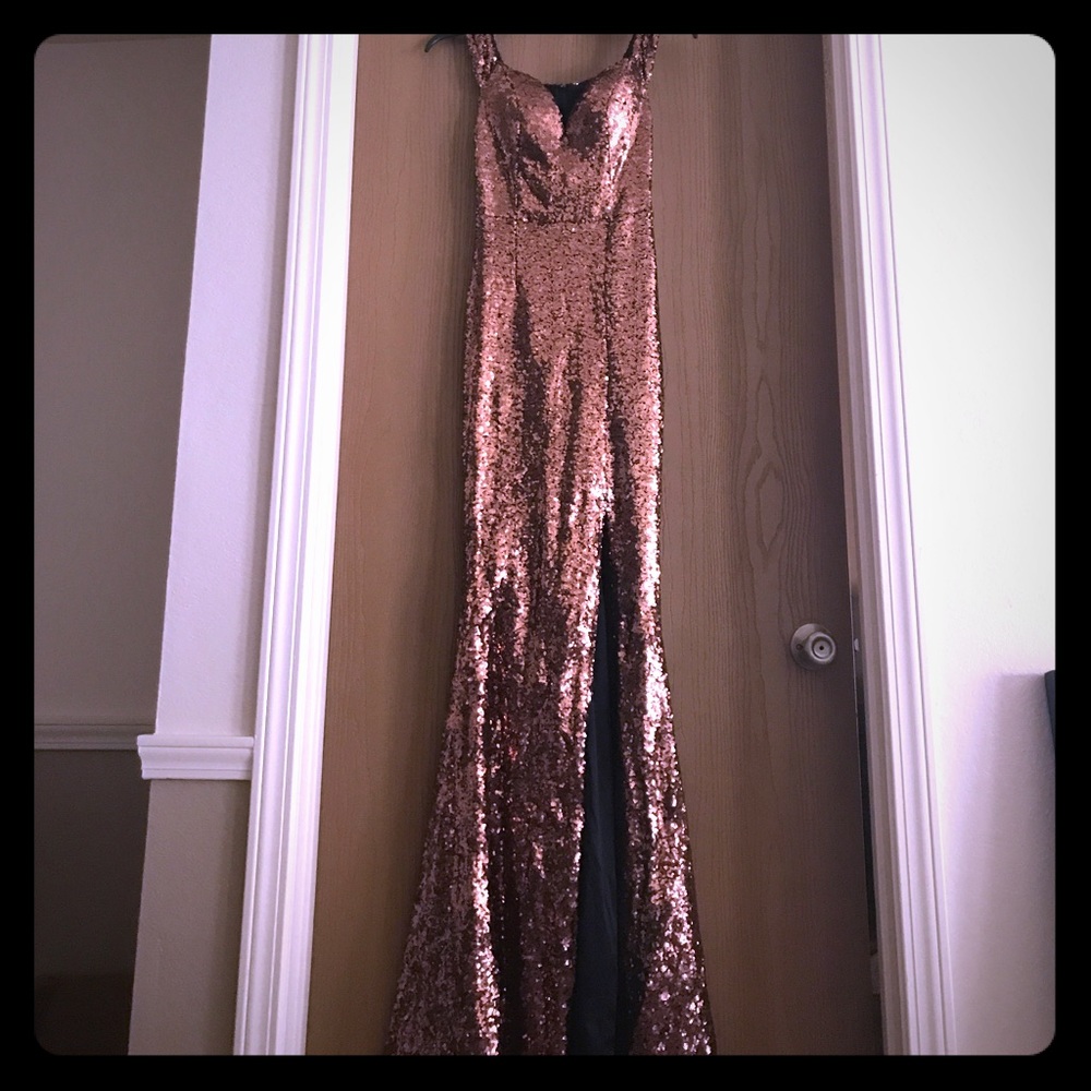 Formal Gown. Copper/Gold Sequin.