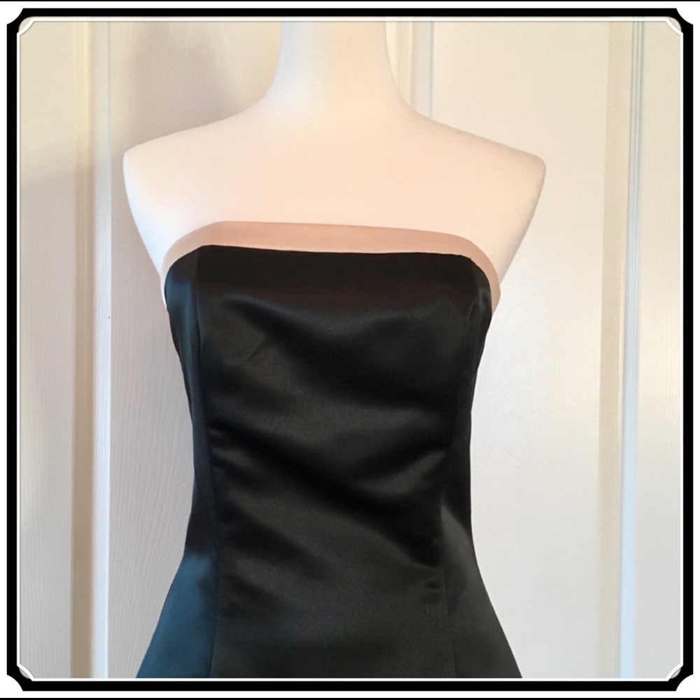 ✖️SOLD Jessica McClintock Strapless Dress Black Satin Bow Gown Tulle - Picture 3 of 8