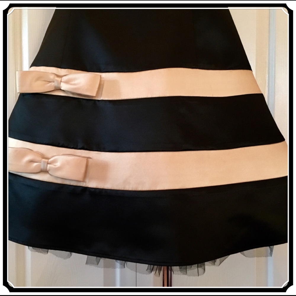 ✖️SOLD Jessica McClintock Strapless Dress Black Satin Bow Gown Tulle - Picture 5 of 8