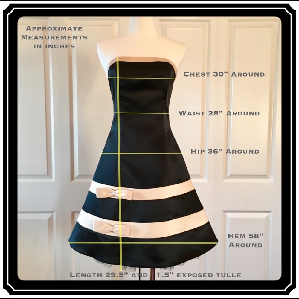 ✖️SOLD Jessica McClintock Strapless Dress Black Satin Bow Gown Tulle - Picture 8 of 8