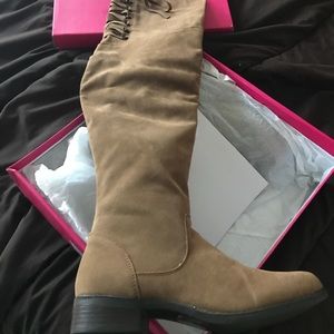 Tan suede knee boots