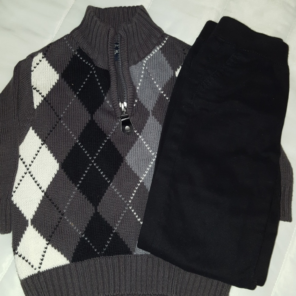 Boys argyle sweater and black pants