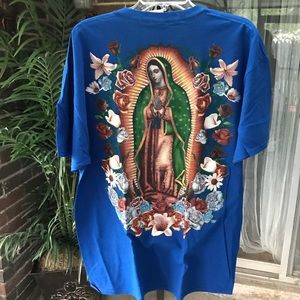 Our Lady Of Guadalupe blue short sleeve tee shirt