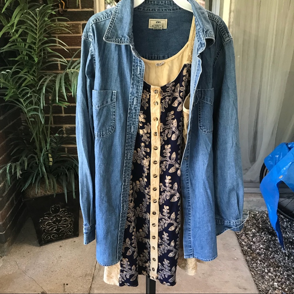 Cream colored Indian embroidered navy dress