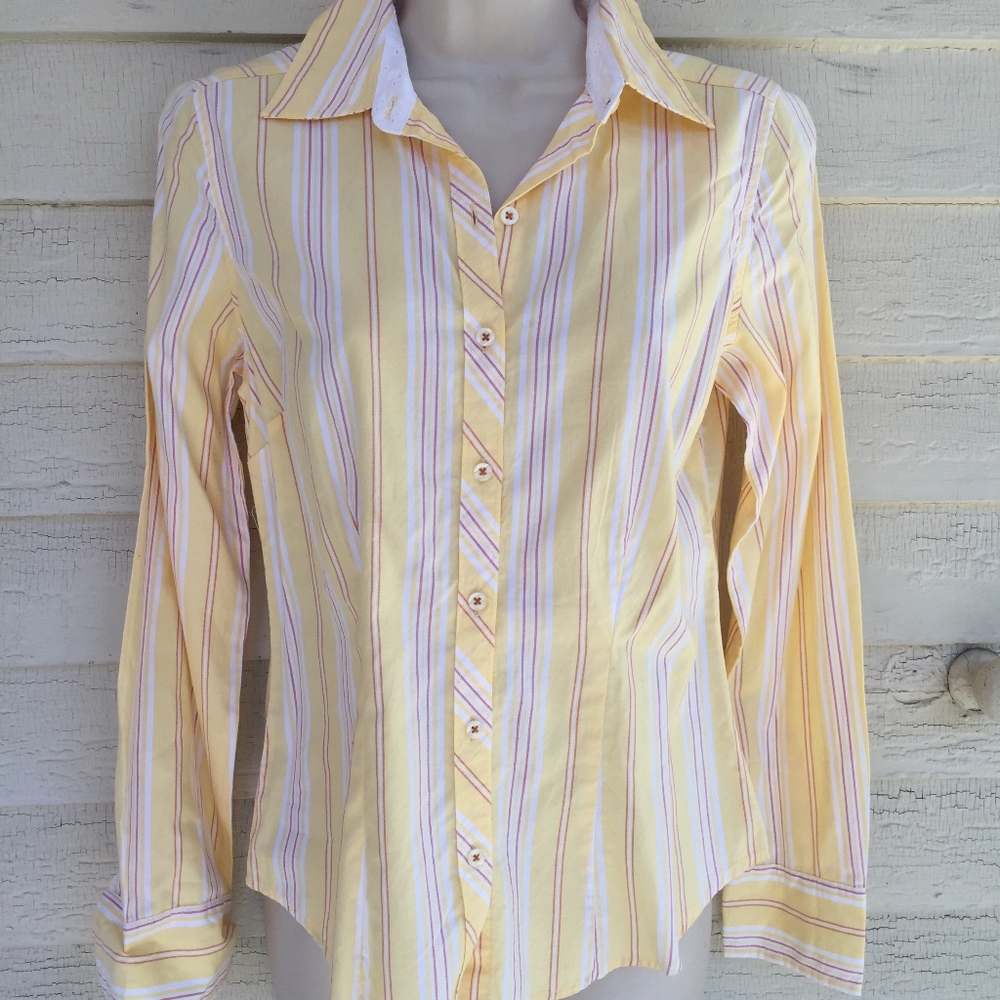 BASS yellow striped cotton shirt/NWT/XS