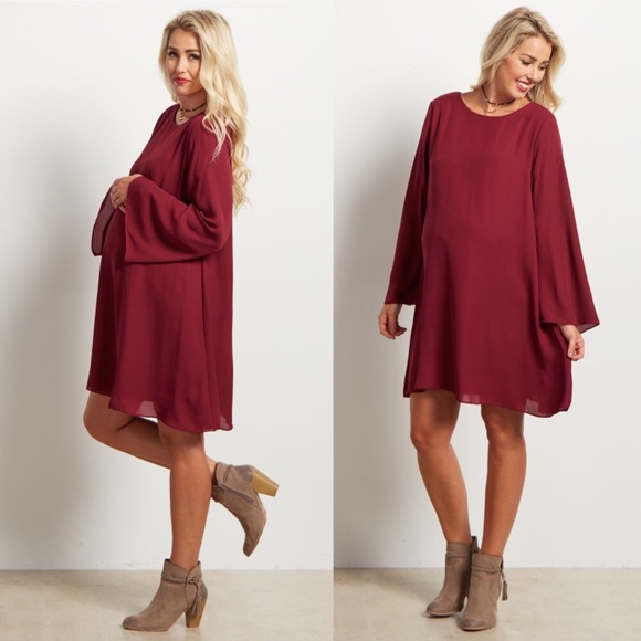 Dresses & Skirts - MATERNITY Burgundy Bell Sleeve Chiffon dress