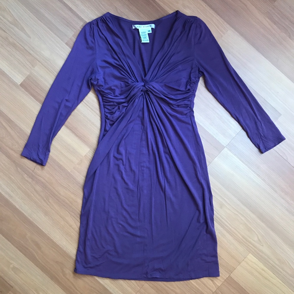 Max Studio Purple twist front long sleeve v-neck