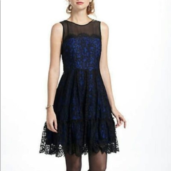 Moulinette Soeurs Dresses & Skirts - ANTHRO | Blue with Black Lace Overlay Dress