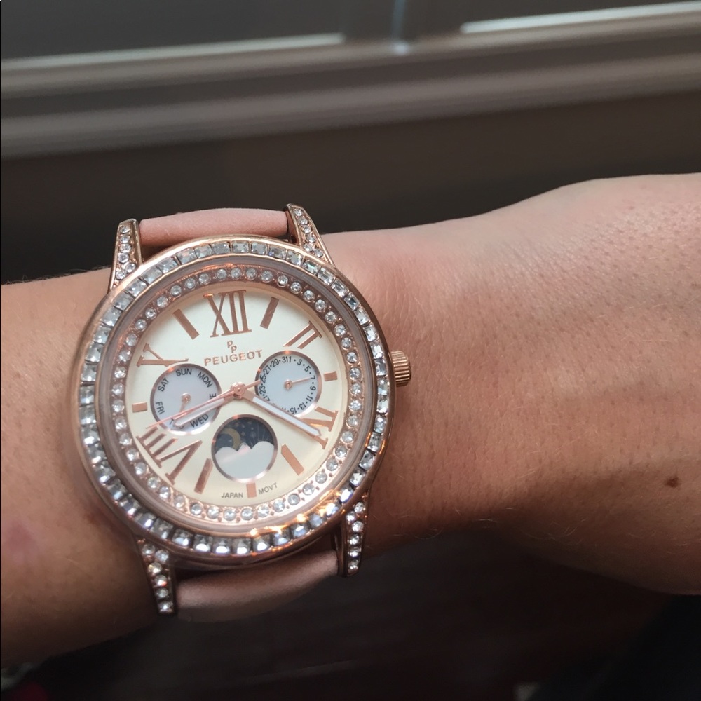 Peugeot Women's Leather Moon Phase Watch