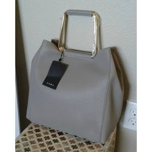 Zara gold hardware light gray leather bag