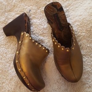 Golden Leather Clogs