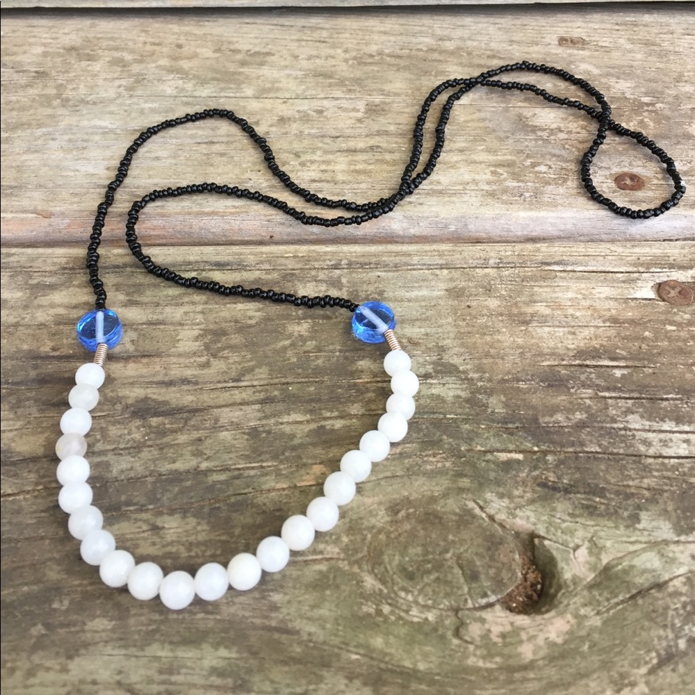 Handmade white quarts and glass necklace