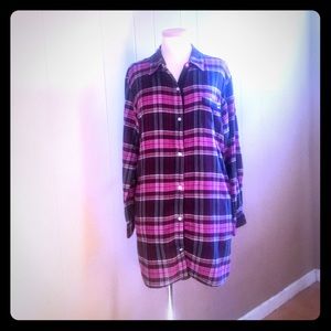 DKNY Long Flannel Multi-Plaid Boyfriend Shirt DKNY Long Flannel Multi-Plaid Boyfriend Shirt