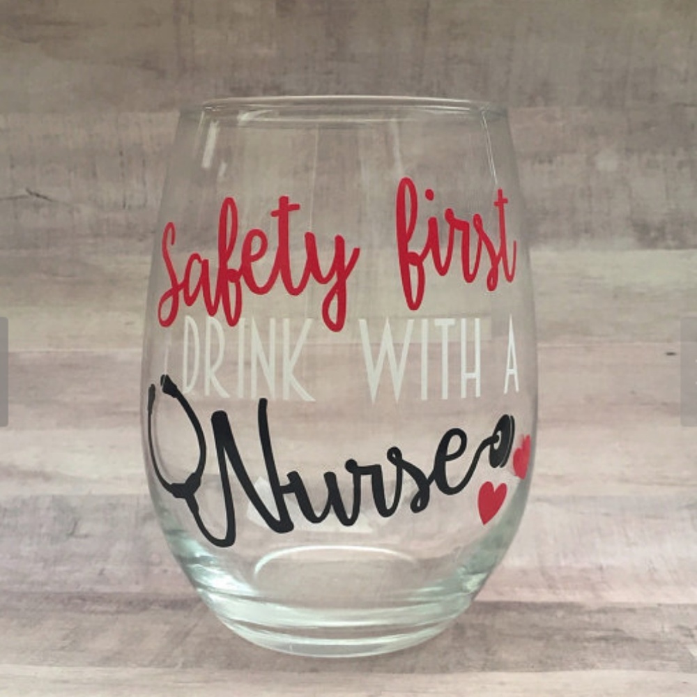 Nurse Stemless Wine Glass NWOT