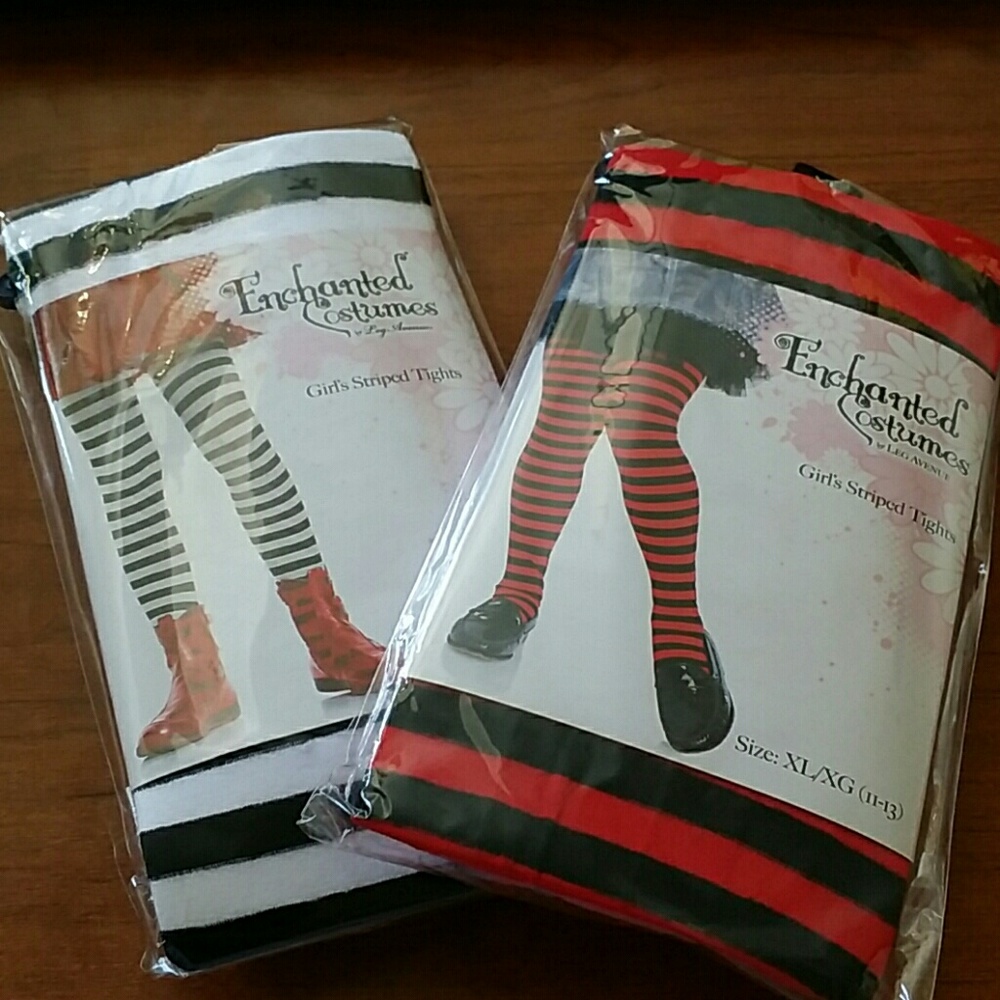 Bundle 2 Pair Girls Striped Tights 11-13 XL