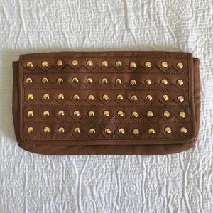Cognac/ camel French Connection studded clutch