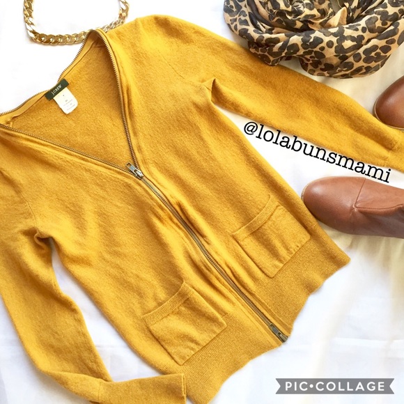J. Crew Sweaters - J Crew Mustard Color Merino Wool Zip up Sweater