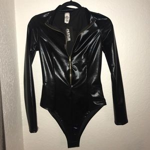 Black leather bodysuit