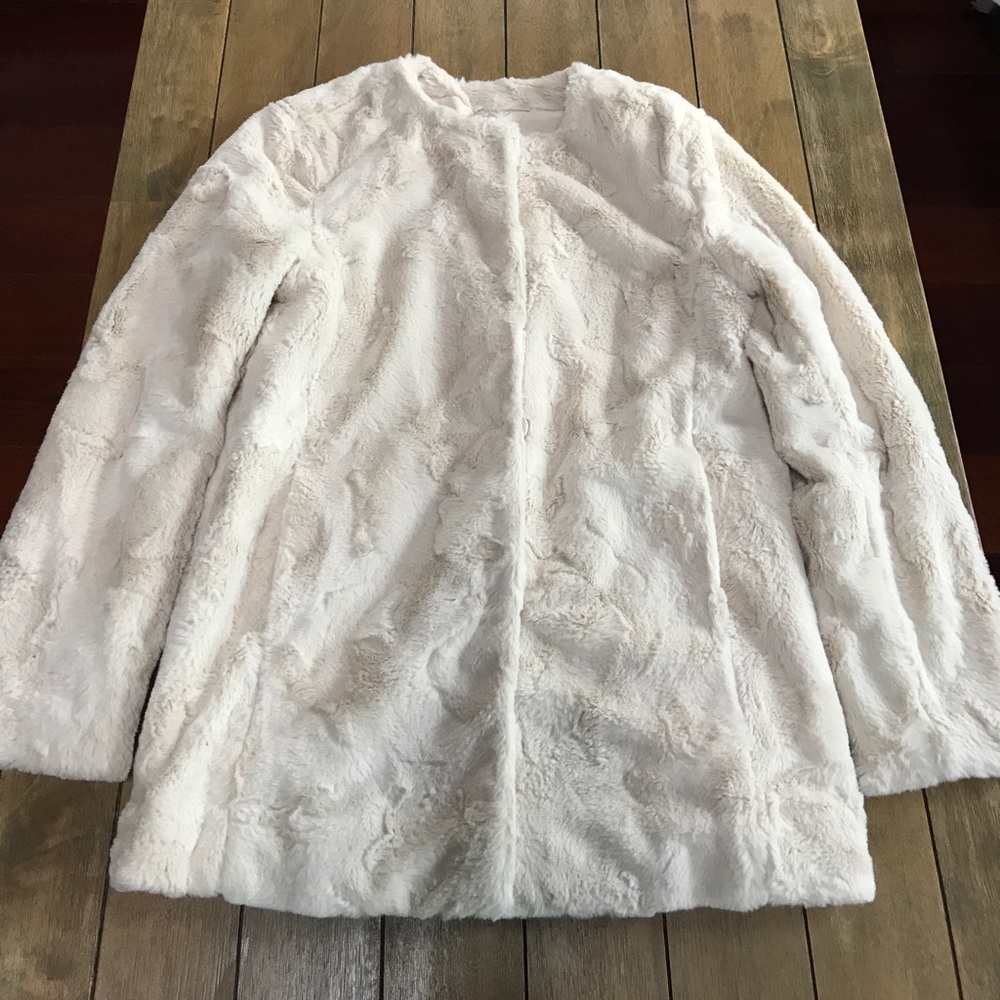 J Crew Factory Faux Fur Coat Cream XXS NWOT