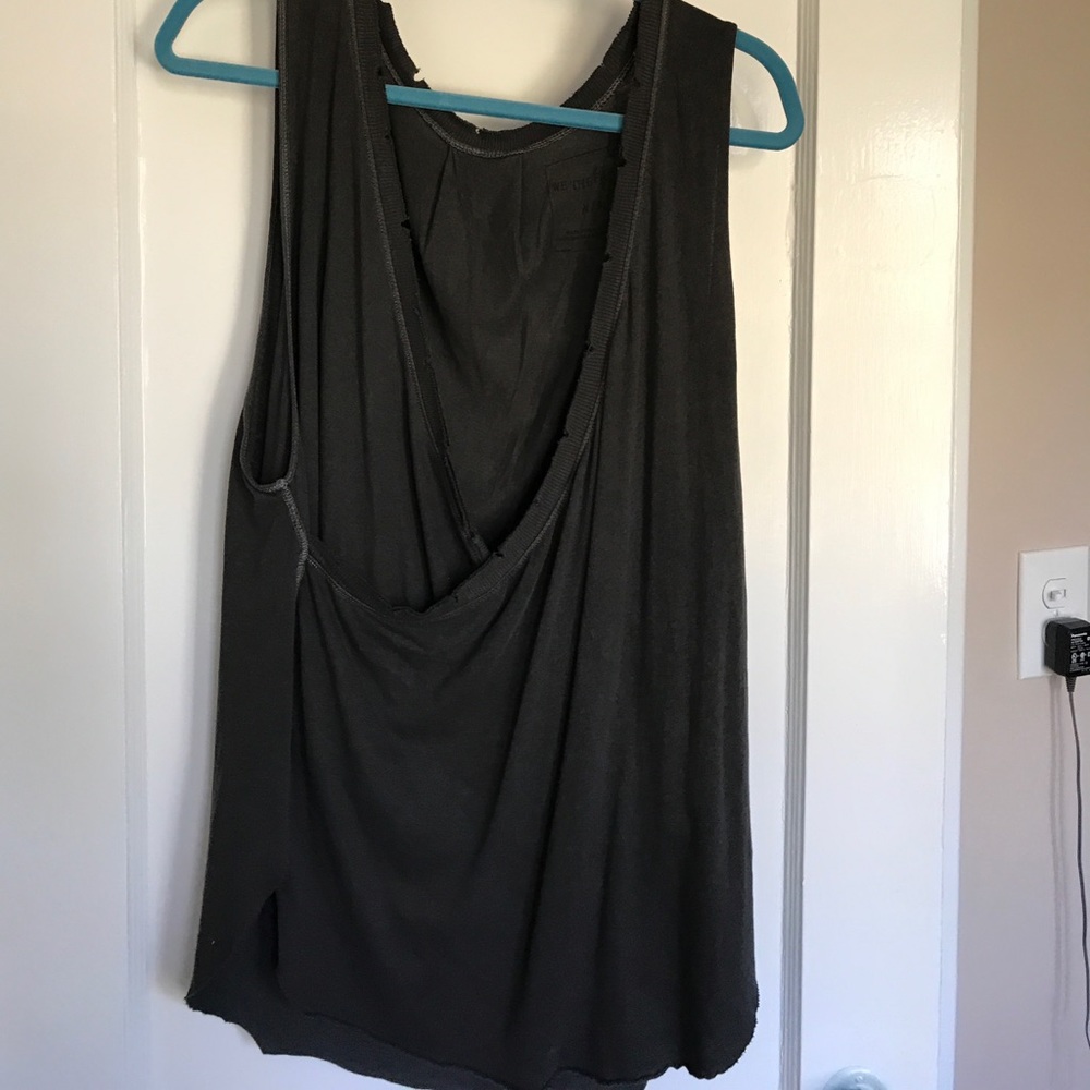 Slate gray oversized sleeveless shirt. Medium