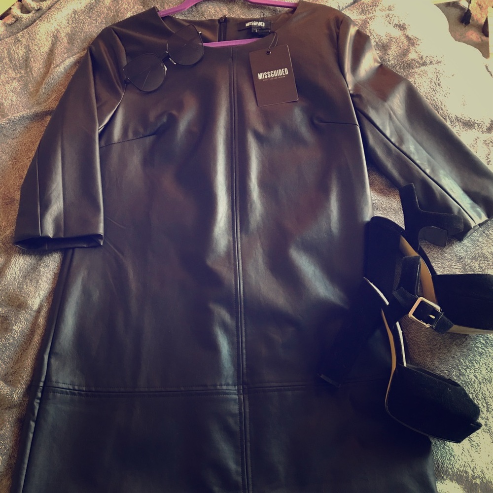 Vegan leather shift dress