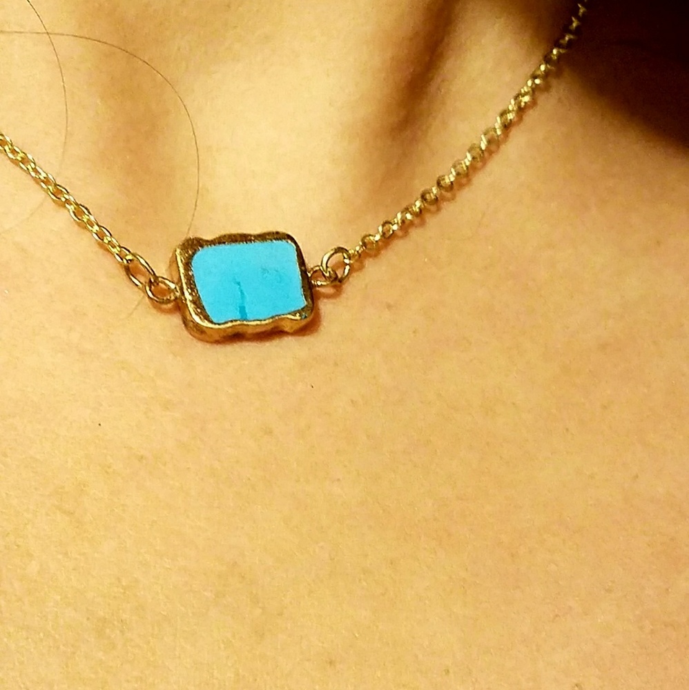 ❤️SOLD❤️Gold Plated Natural Turquoise Choker - Picture 1 of 6