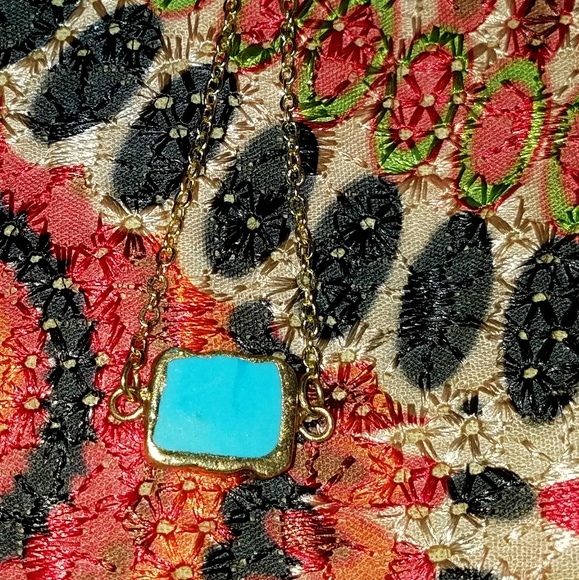 ❤️SOLD❤️Gold Plated Natural Turquoise Choker - Picture 5 of 6