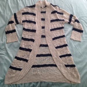 🌸Pink rose blue and tan striped cardigan