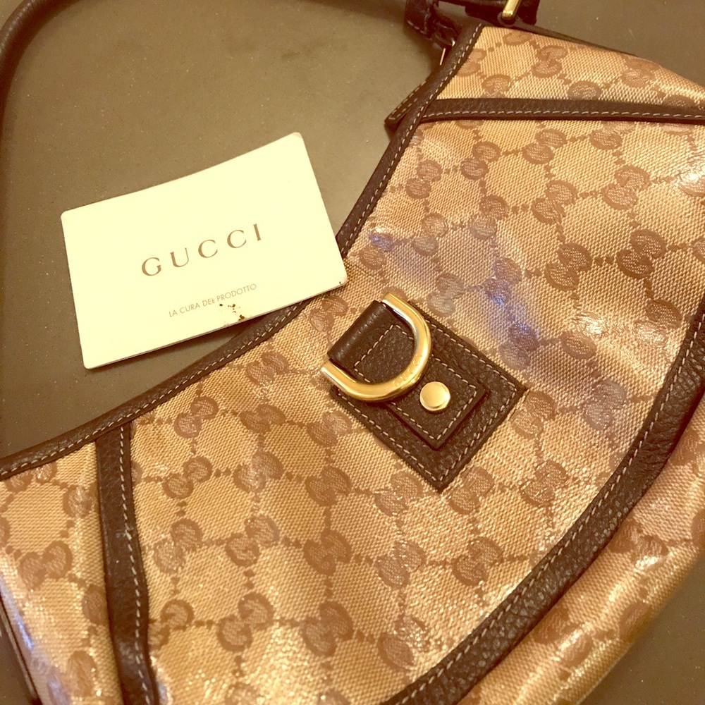 Authentic Gucci crystal canvas shoulder bag
