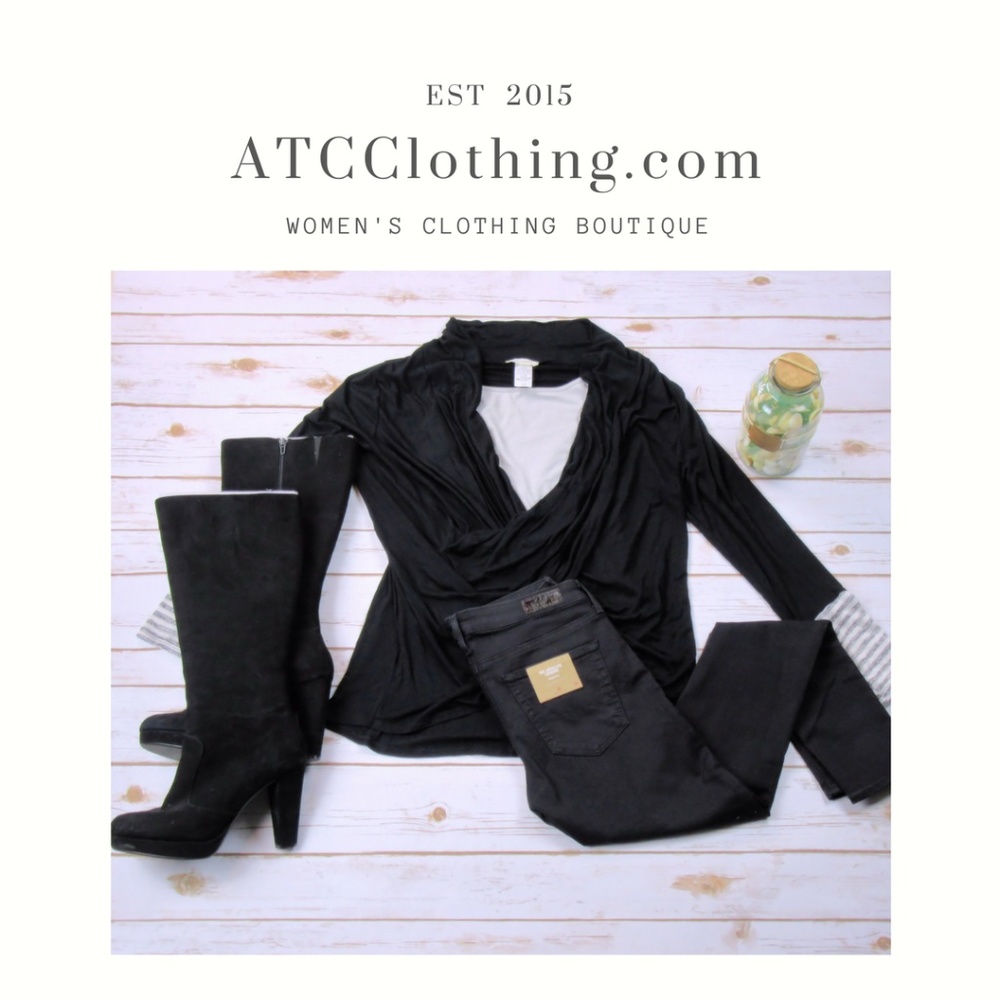 B.E. Stage Black Low Cut Cowl Top with Contrast Wr