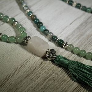 108 6mm Moss Agate & Aventurine Bead Mala w/Tassel