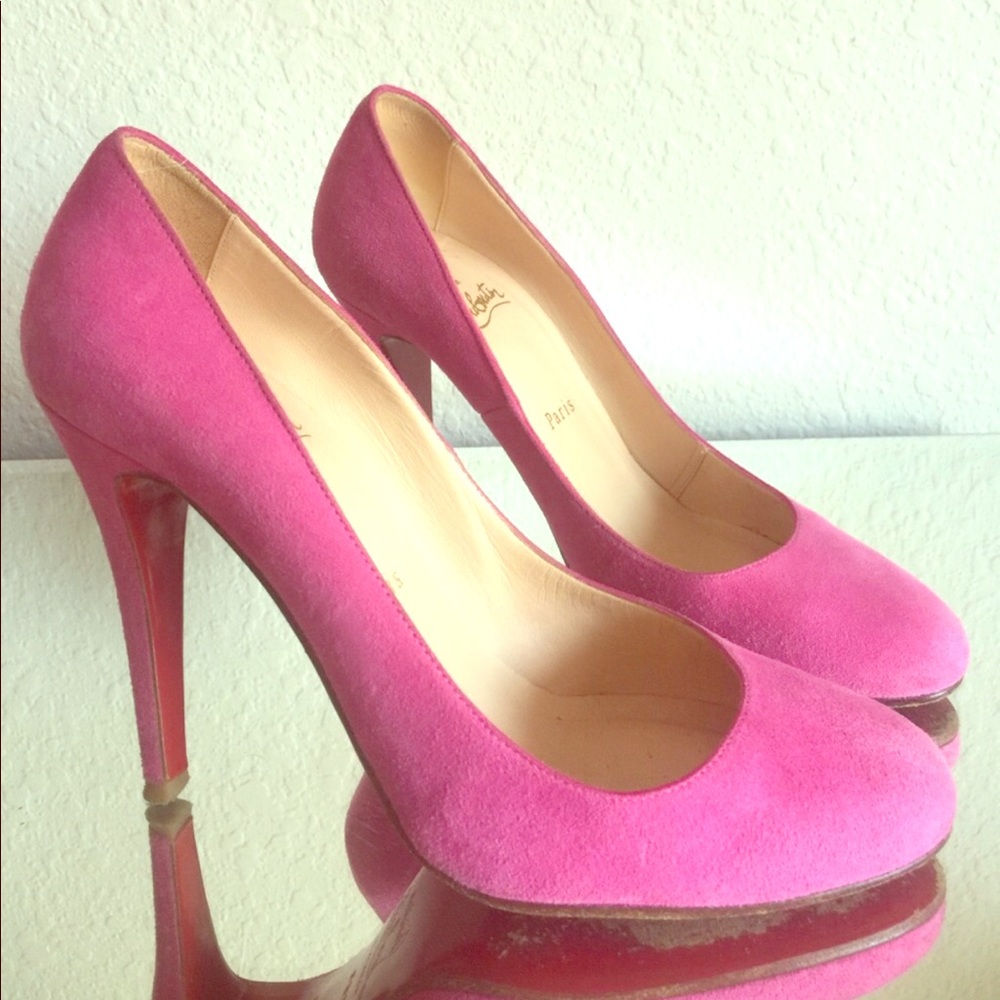 Pink suede Christian Louboutins!
