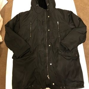 Zara girls Black faux fur lined hooded coat.